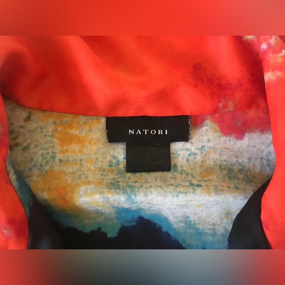 Natori Multicolor Red Pink Black Abstract Satin Pajama Top - Picture 2 of 5